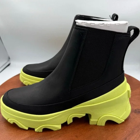 Sorel Brex Chelsea Waterproof Boot Black Tippet Neon Green W 8 Leather Gorpcore - Picture 4 of 11